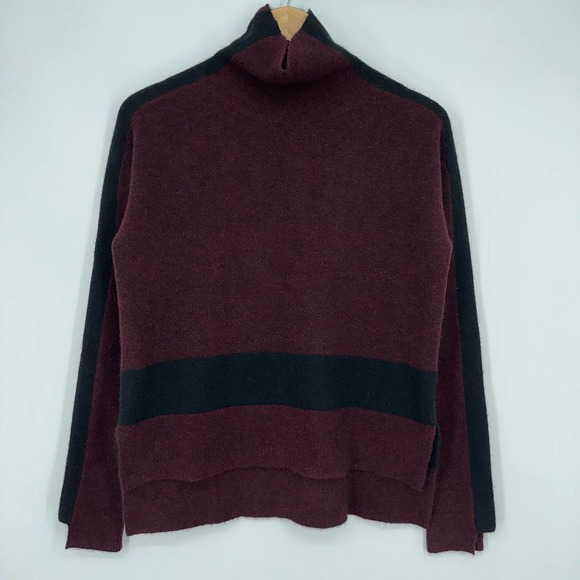 Veronica Beard Denisa Turtleneck Sweater Merino Wool Yak Blend Burgundy/ Black - Picture 4 of 13